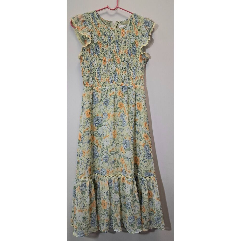 Lost+wander womens small smocked midi dress fairy cottagecore boho floral green - Picture 2 of 10